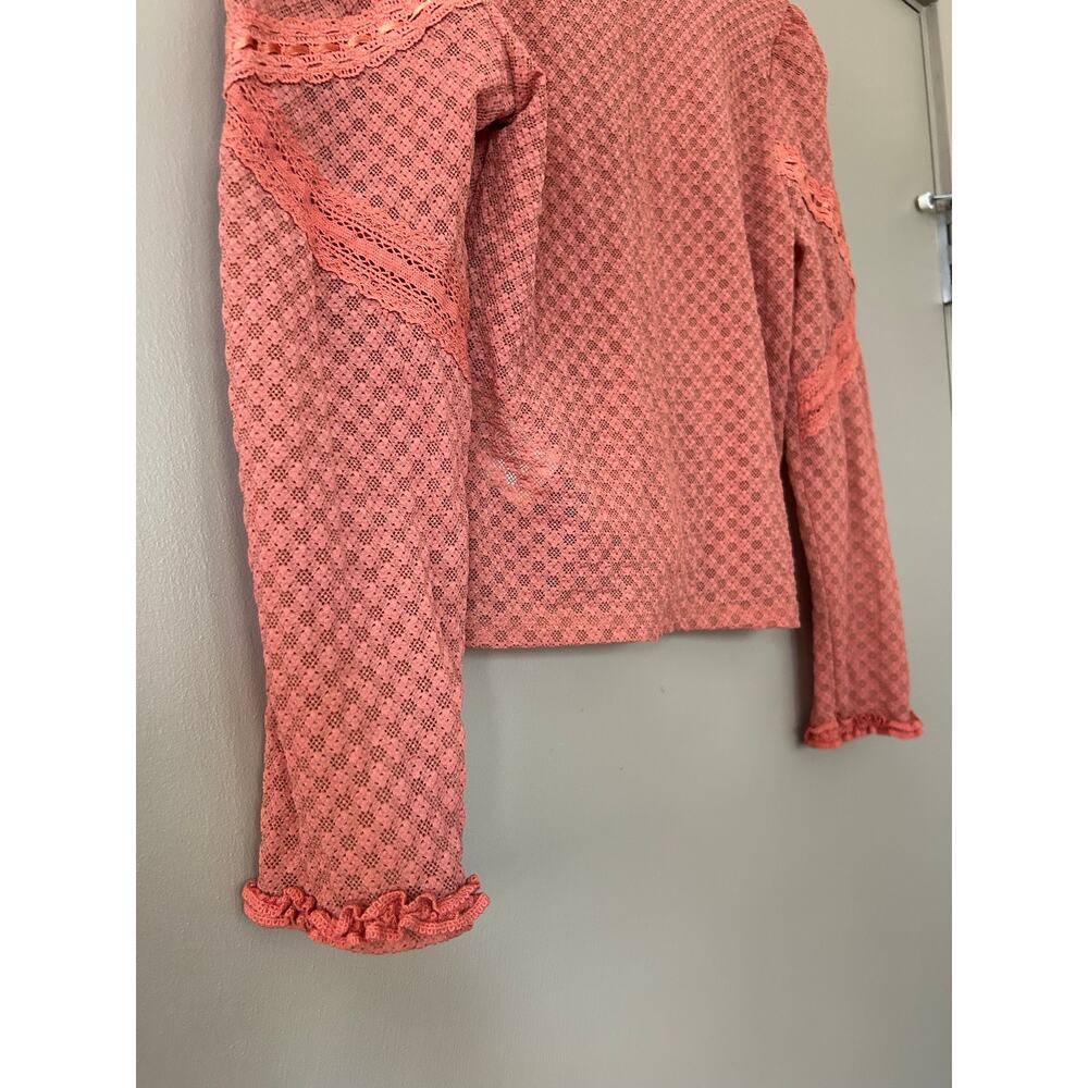 Free People Kika Top CoralPink LaceyVNeck ButtonFront Blouse Boho indie festival - Picture 12 of 16